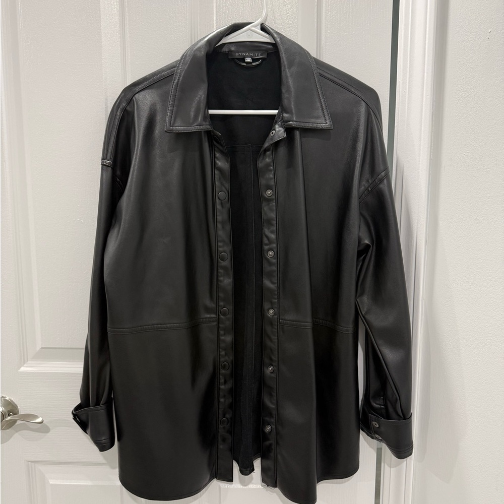 Dynamite Black Faux Leather Shirt Jacket